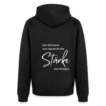 Die Stärke von Heute ... - Unisex Premium Bio Zip Hoodie - Schwarz - Hinten - Nico (187cm)