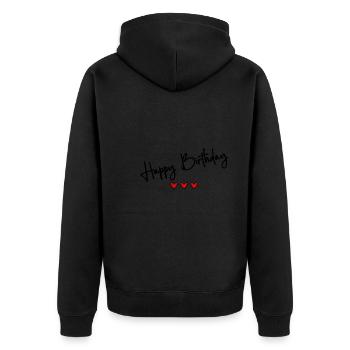 JAHRESTAG. ALLES GUTE ZUM GEBURTSTAG!. ALLES GUTE ZUM GEBURTSTAG!. - Unisex Premium Bio Zip Hoodie - Schwarz - Hinten - Nico (187cm)