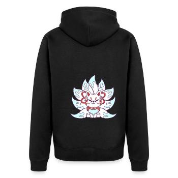 Kitsune Fuchs - Unisex Premium Bio Zip Hoodie - Schwarz - Hinten - Nico (187cm)