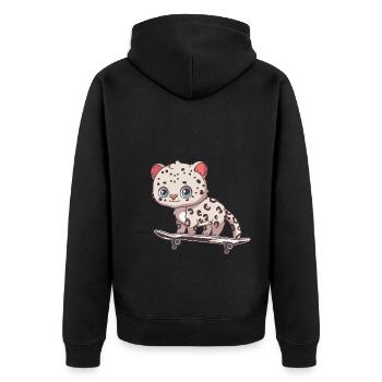 Schneeleopard - Unisex Premium Bio Zip Hoodie - Schwarz - Hinten - Nico (187cm)
