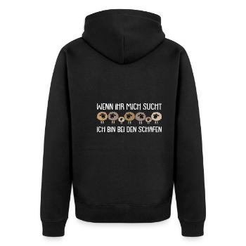 Wenn Ihr mich sucht ich bin bei meinen Schafen - Unisex Premium Bio Zip Hoodie - Schwarz - Hinten - Nico (187cm)