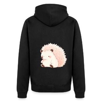 Süßer Vintage Igel - Unisex Premium Bio Zip Hoodie - Schwarz - Hinten - Nico (187cm)