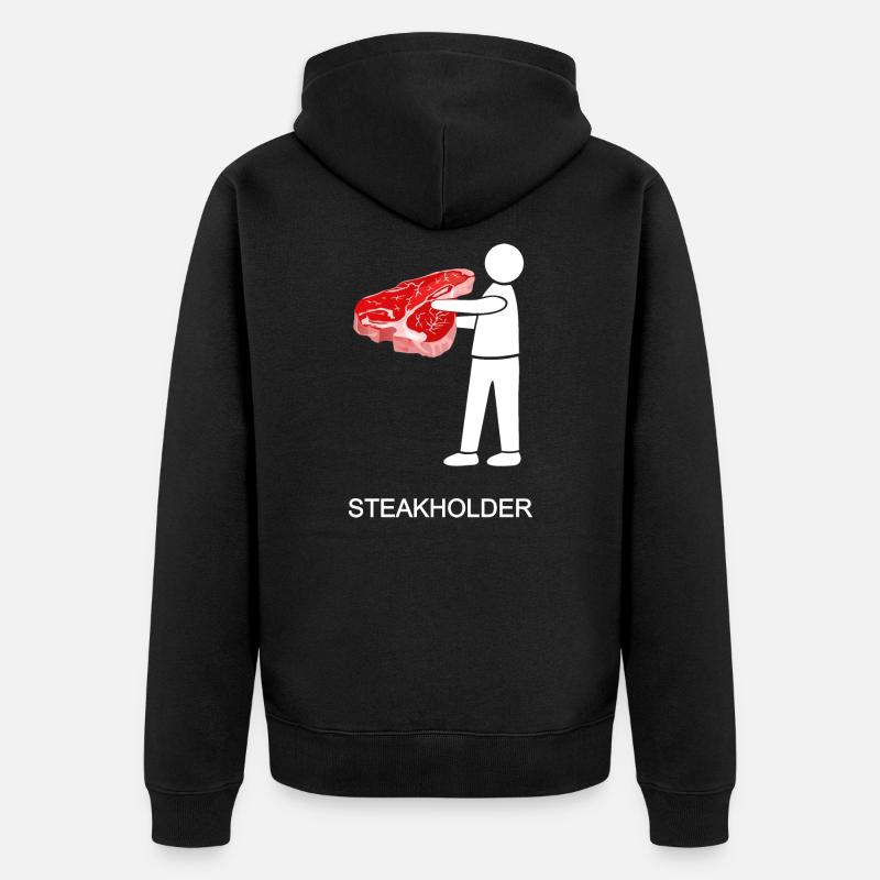 stakeholder, Steakholder, Steak, Fleisch, T-Bone - Unisex Premium Bio Zip Hoodie - Schwarz