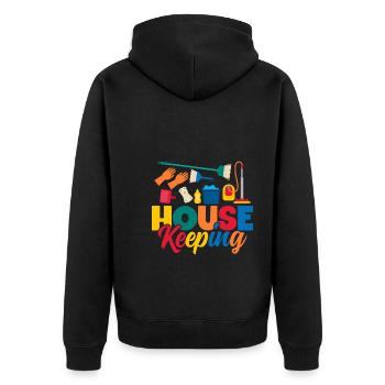 Housekeeping Materials - Unisex Premium Bio Zip Hoodie - Schwarz - Hinten - Nico (187cm)