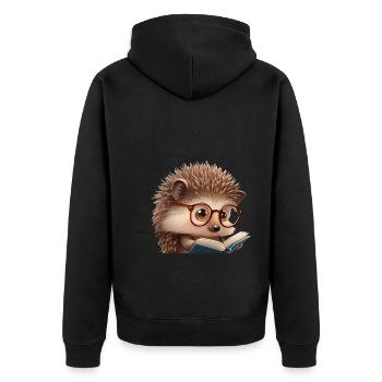 Niedlicher Igel beim Lesen - Unisex Premium Bio Zip Hoodie - Schwarz - Hinten - Nico (187cm)