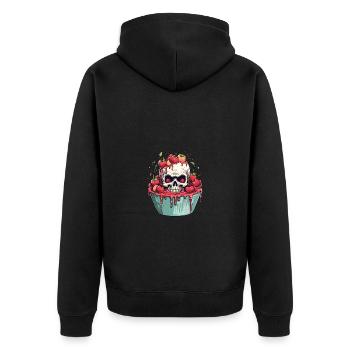 Gruseliges Horror Kirschtörtchen - Happy Halloween - Unisex Premium Bio Zip Hoodie - Schwarz - Hinten - Nico (187cm)