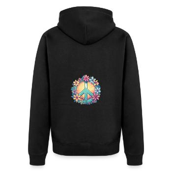 Groovy Retro Peace Zeichen mit Pastell Blumen - Unisex Premium Bio Zip Hoodie - Schwarz - Hinten - Nico (187cm)