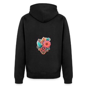 Wunderschönes Boho Blumen Herbarium Bouquet - Unisex Premium Bio Zip Hoodie - Schwarz - Hinten - Nico (187cm)