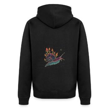 Bunte surreale Schnecke mit Pilzen - Unisex Premium Bio Zip Hoodie - Schwarz - Hinten - Nico (187cm)