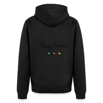 JAHRESTAG. ALLES GUTE ZUM GEBURTSTAG!. ALLES GUTE ZUM GEBURTSTAG!. - Unisex Premium Bio Zip Hoodie - Schwarz - Hinten - Nico (187cm)
