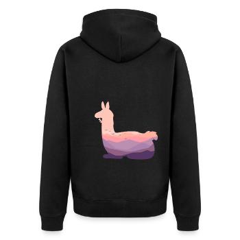 Lama - Unisex Premium Bio Zip Hoodie - Schwarz - Hinten - Nico (187cm)