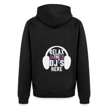 The DJ's Here - Unisex Premium Bio Zip Hoodie - Schwarz - Hinten - Nico (187cm)