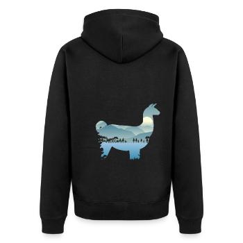 Lama - Unisex Premium Bio Zip Hoodie - Schwarz - Hinten - Nico (187cm)