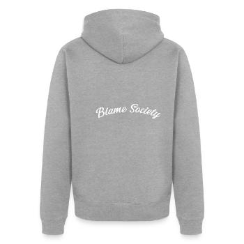 Blame Society Retro Anti-Social Statement - Unisex Premium Bio Zip Hoodie - Grau meliert - Hinten - Nico (187cm)