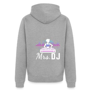 Mrs. DJ - Unisex Premium Bio Zip Hoodie - Grau meliert - Hinten - Nico (187cm)