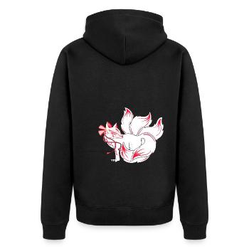 Kitsune - Unisex Premium Bio Zip Hoodie - Schwarz - Hinten - Nico (187cm)