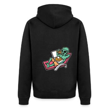 Alien isst Pizza - Unisex Premium Bio Zip Hoodie - Schwarz - Hinten - Nico (187cm)