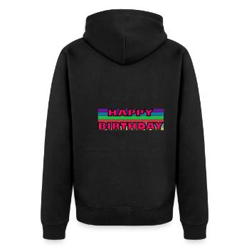 JAHRESTAG. ALLES GUTE ZUM GEBURTSTAG!. ALLES GUTE ZUM GEBURTSTAG!. - Unisex Premium Bio Zip Hoodie - Schwarz - Hinten - Nico (187cm)