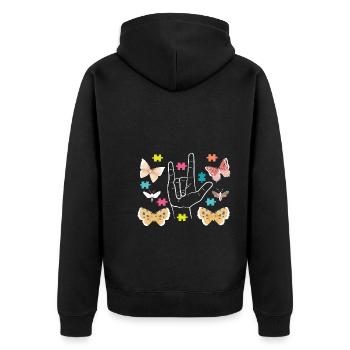 Butterflies Puzzles - Unisex Premium Bio Zip Hoodie - Schwarz - Hinten - Nico (187cm)