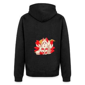 Kitsune - Unisex Premium Bio Zip Hoodie - Schwarz - Hinten - Nico (187cm)
