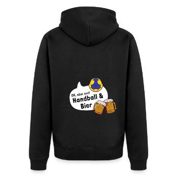 Stolzer Handball Papa Bier lustiges Geschenk Vater - Unisex Premium Bio Zip Hoodie - Schwarz - Hinten - Nico (187cm)