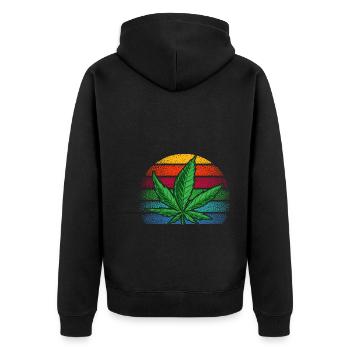 Retro Vintage Cannabis - Unisex Premium Bio Zip Hoodie - Schwarz - Hinten - Nico (187cm)