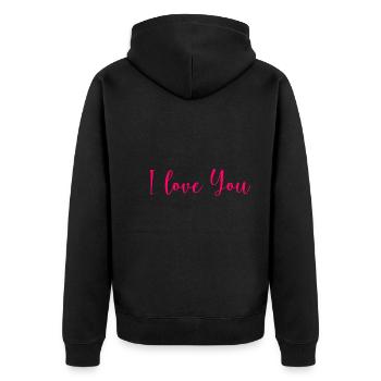 I LOVE YOU. SAINT VALENTIN. JE T'AIME. I LOVE YOU. - Veste à capuche bio Premium Unisexe - noir - Dos - Nico (187cm)