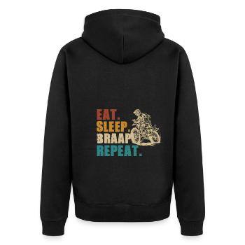 Motorcycle Sleep Braaap - Unisex Premium Bio Zip Hoodie - Schwarz - Hinten - Nico (187cm)