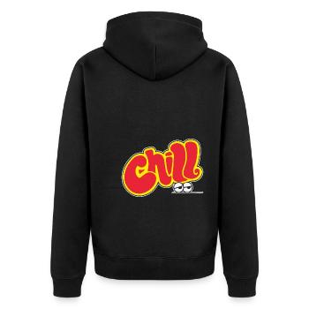 Chillen Illustration Grafik Geschenkidee - Unisex Premium Bio Zip Hoodie - Schwarz - Hinten - Nico (187cm)