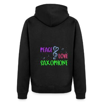 Peace Love Saxophone - Unisex Premium Bio Zip Hoodie - Schwarz - Hinten - Nico (187cm)