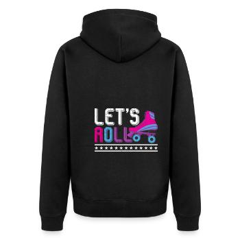 Retro Roller Skates Lets Roll - Unisex Premium Bio Zip Hoodie - Schwarz - Hinten - Nico (187cm)