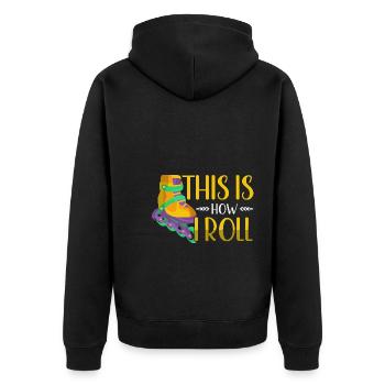 Retro Roller Skates How I Roll - Unisex Premium Bio Zip Hoodie - Schwarz - Hinten - Nico (187cm)
