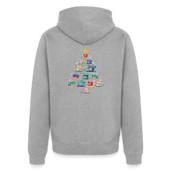 Cadeau de quilter d'arbre de Noël de machine à coudre de Noël - Veste à capuche bio Premium Unisexe - gris chiné - Dos - Nico (187cm)