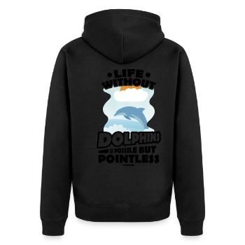 Delfin - Unisex Premium Bio Zip Hoodie - Schwarz - Hinten - Nico (187cm)