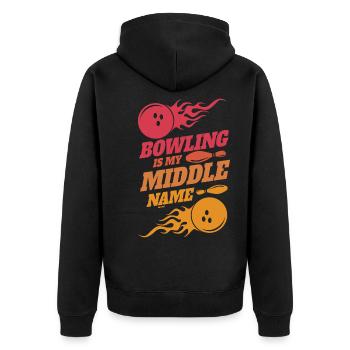 Bowling Is My Middle Name - Unisex Premium Bio Zip Hoodie - Schwarz - Hinten - Nico (187cm)