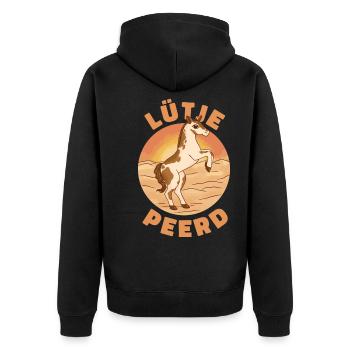 Lütje Peerd Plattdeutsch kleines Pferd - Unisex Premium Bio Zip Hoodie - Schwarz - Hinten - Nico (187cm)