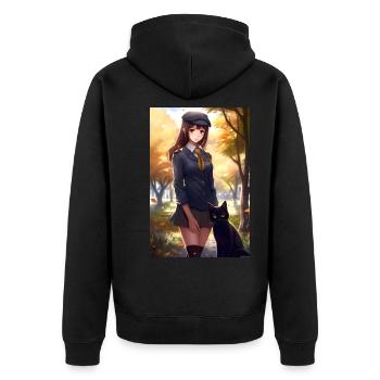 Anime Mädchen Manga Katze Geschenk - Unisex Premium Bio Zip Hoodie - Schwarz - Hinten - Nico (187cm)