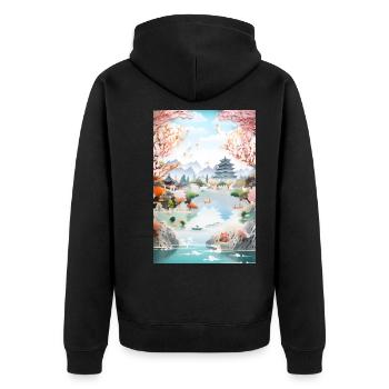 Japan See Landschaft Tempel Geschenk - Unisex Premium Bio Zip Hoodie - Schwarz - Hinten - Nico (187cm)
