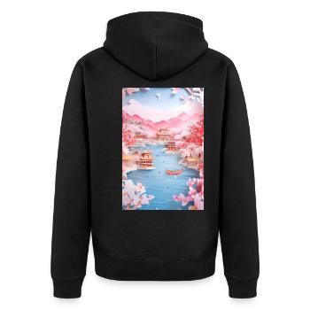 Japan Lake Landscape Nature Gift - Unisex Premium Organic Zip Hoodie - black - Back - Nico (187cm)