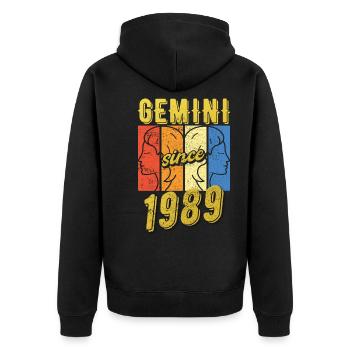 Gemini Sternzeichen 1989 Geschenk - Unisex Premium Bio Zip Hoodie - Schwarz - Hinten - Nico (187cm)