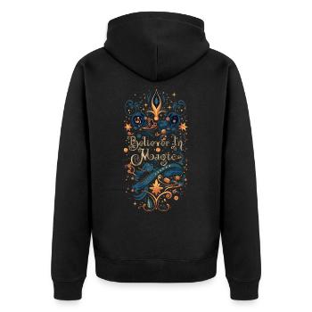 Whimsical Optimist - Unisex Premium Organic Zip Hoodie - black - Back - Nico (187cm)
