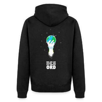 Er unterstützt die Welt - Schwedisch - Unisex Premium Bio Zip Hoodie - Schwarz - Hinten - Nico (187cm)
