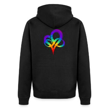 Regenbogen Herz - Unisex Premium Bio Zip Hoodie - Schwarz - Hinten - Nico (187cm)