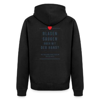 Blasen Saugen oder mit der Hand Laub Spruch Beste - Unisex Premium Bio Zip Hoodie - Schwarz - Hinten - Nico (187cm)