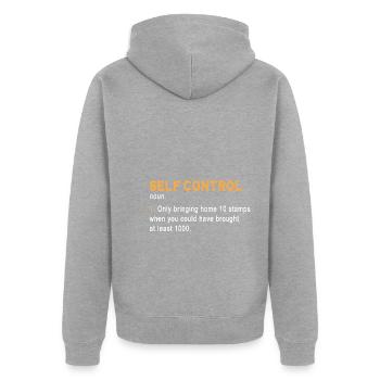 Briefmarken sammeln - Unisex Premium Bio Zip Hoodie - Grau meliert - Hinten - Nico (187cm)