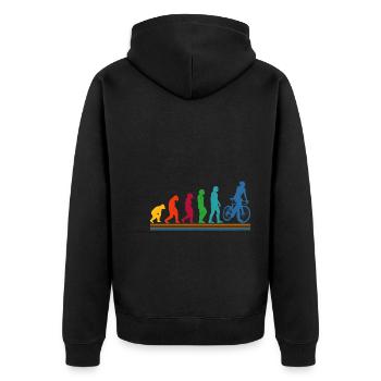 Human Evolution Bicycle Cyclist - Unisex Premium Bio Zip Hoodie - Schwarz - Hinten - Nico (187cm)