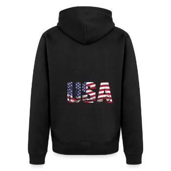 Axtwerfen usa - Unisex Premium Bio Zip Hoodie - Schwarz - Hinten - Nico (187cm)