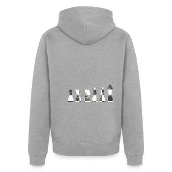 Schachfiguren - Unisex Premium Bio Zip Hoodie - Grau meliert - Hinten - Nico (187cm)