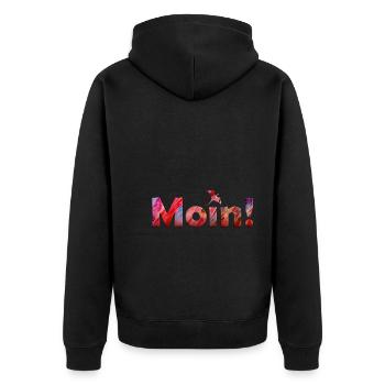 Moin Drache in Rot - Unisex Premium Bio Zip Hoodie - Schwarz - Hinten - Nico (187cm)