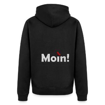 Moin Drache in weiß und rot - Unisex Premium Bio Zip Hoodie - Schwarz - Hinten - Nico (187cm)
